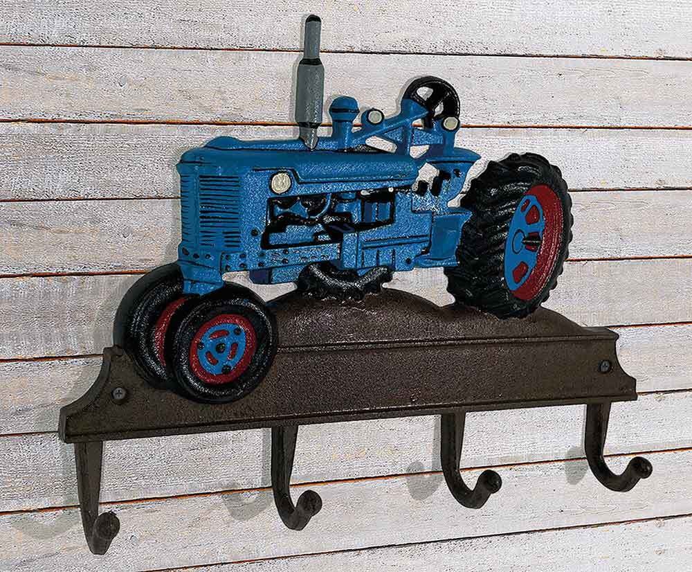 Wandgarderobe Trecker Blau Traktor Garderobe Vintage-Stil Gusseisen 4 Haken