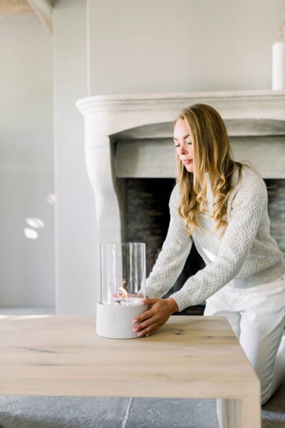 Leeff Stonefire Tischkamin Bio-Ethanol Tischfeuer Rund Weiß 29 cm