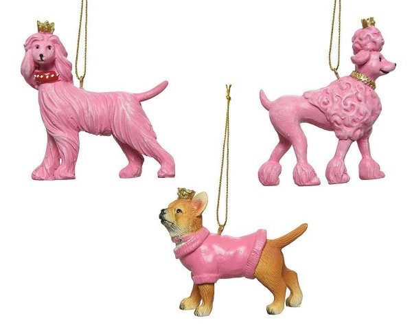 Christbaumschmuck Hunde Pink 3 Stück Christbaumanhänger Christbaumfigur