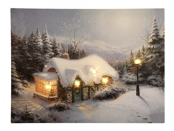 LED Bild Winter Weihnachten Berghütte Winterlandschaft Beleuchtet 28x38cm