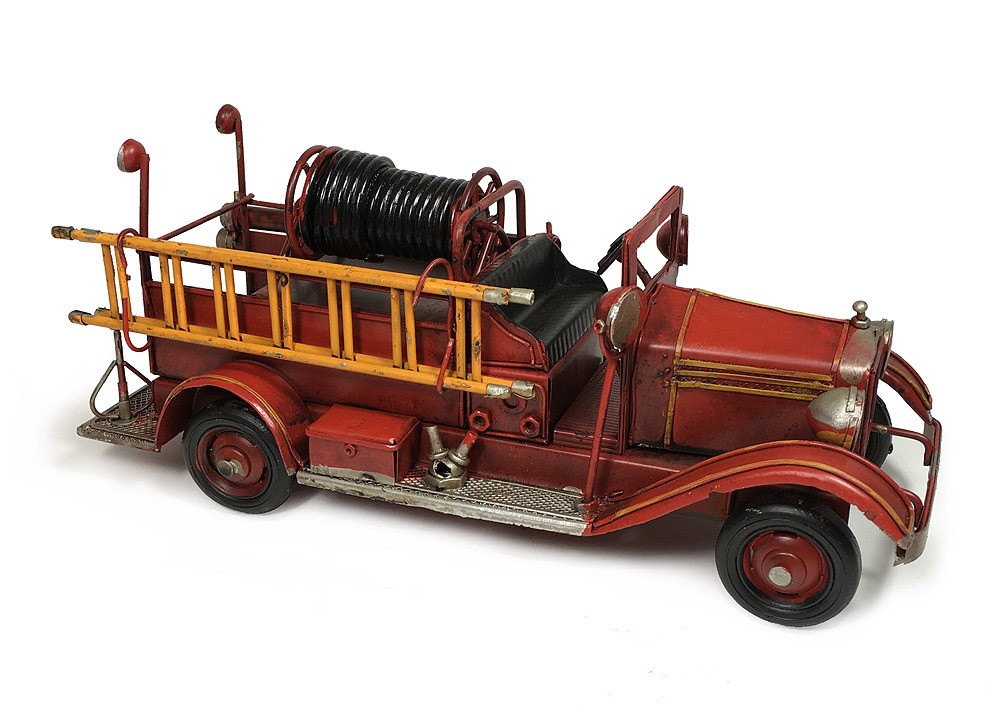 Nostalgisches Feuerwehrauto Modell Feuerwehrwagen Vintage Metall Rot 29,5cm