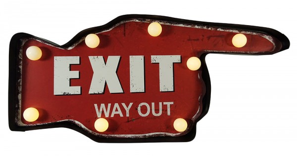 Wandleuchte EXIT LED Beleuchtung Wegweiser Hand Leuchtdeko Nostalgie Vintage