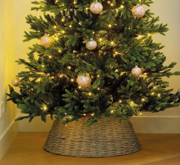 Christbaumständer Abdeckung Rattan Grau Weihnachtsbaumständerhülle teilbar