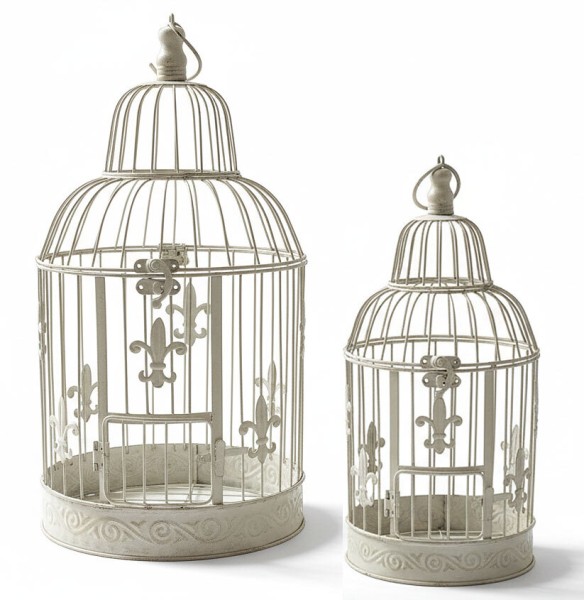 Deko Vogelkäfig Lilie Nostalgie Voliere Landhausstil Antik-Weiß