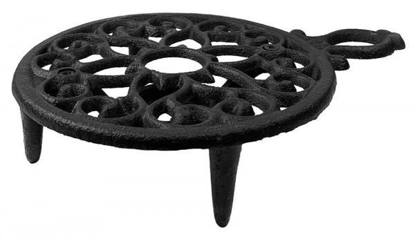 Stövchen Rund mit Griff Vintage Warmhalteplatte Rechaud Gusseisen Schwarz