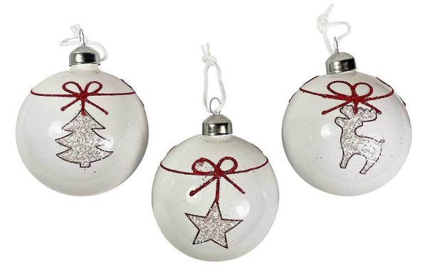 Christbaumkugeln Weiß Tanne Rentier Stern 3 Stück Weihnachtskugeln Echt Glas