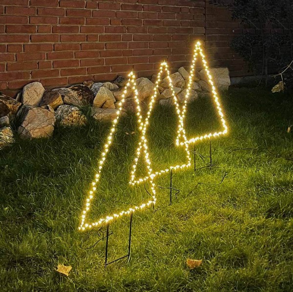 Weihnachtsbeleuchtung Außen 3er Set 330 LED Warmweiß Gartenstecker Tannenbaum