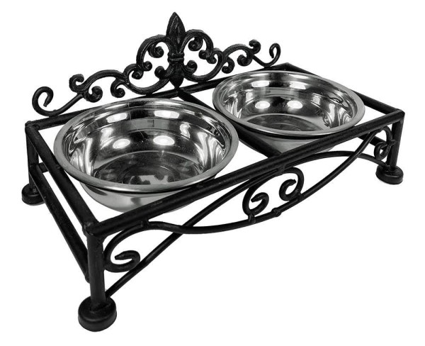 Futternapf Landhausstil Lilie Doppelnapf Hund Katze Fressnapf Schwarz