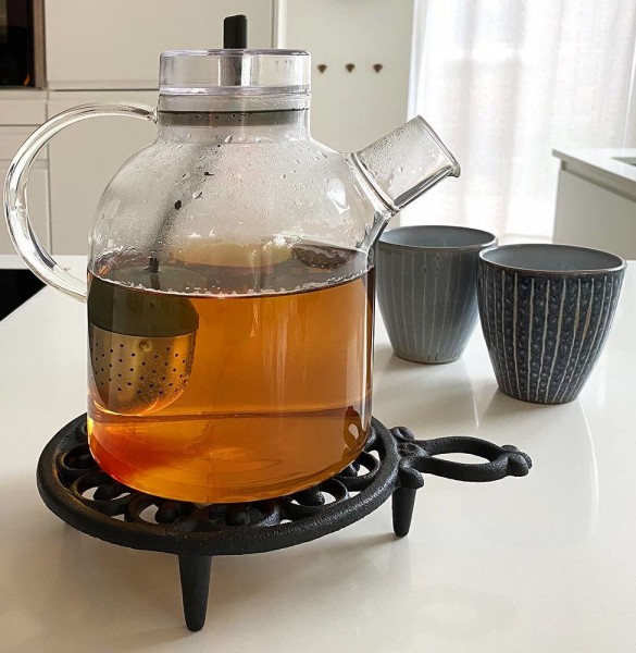 Stövchen Rund mit Griff Vintage Warmhalteplatte Rechaud Gusseisen Schwarz