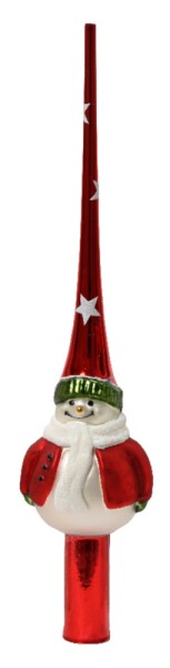 Christbaumspitze Schneemann Rot Weiß Echt Glas Weihnachtsbaumspitze 25cm