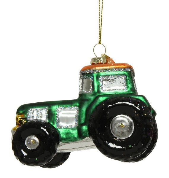 Christbaumanhänger Trecker Grün Echtglas Traktor Christbaumschmuck Weihnachten