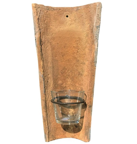 Wandkerzenhalter Echt Antiker Dachziegel mit Glas Windlicht Teelichthalter