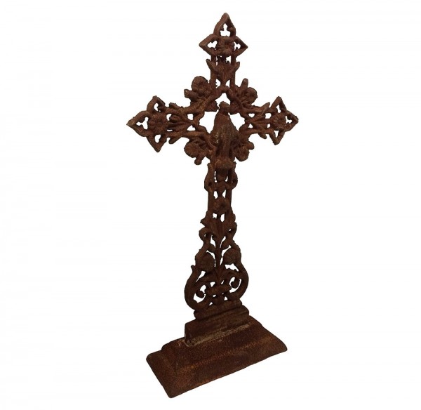 Kruzifix Standkruzifix Kreuz Gusseisen Antik-Stil Kirche Metall Edelrost 65cm