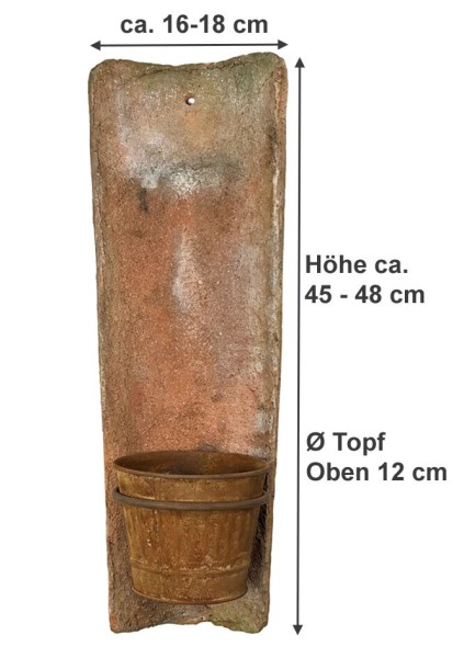 Echt Antiker Dachziegel 45-48 cm mit Wand Blumentopf Edelrost Hängend Mediterran
