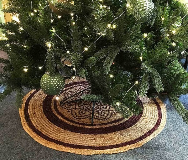 Weihnachtsbaumdecke Eisblume Natur Jute Christbaumdecke Unterlage Ø 90cm