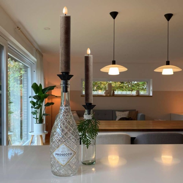 LED Stabkerze Echtwachs Taupe 2 Stück Warmweiß flackernd Timer Batterie 22cm