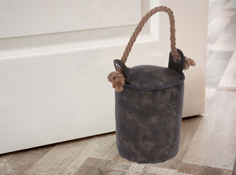 Türstopper Sack Vintage-Stil Kunstleder Weich Boden mit Griff Schlaufe Grau Türstopper Sack Vintage-Stil Kunstleder Weich Boden mit Griff Schlaufe Grau