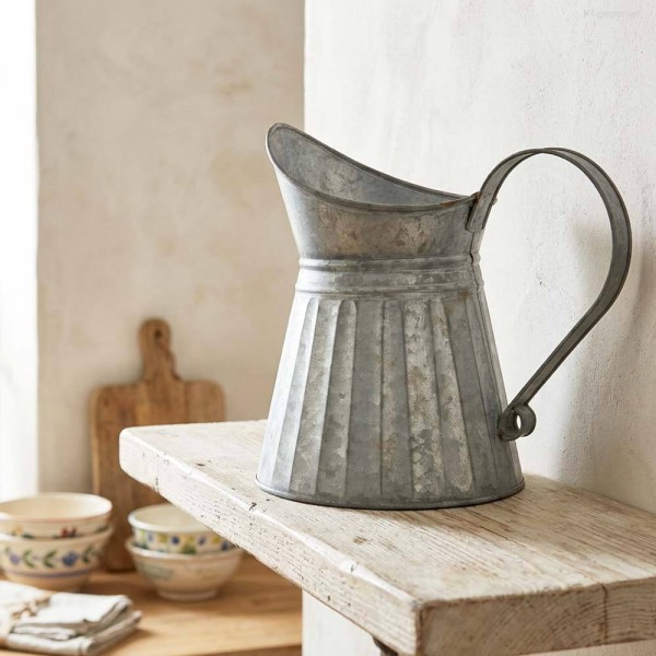 Großer Deko Krug Zink Zinkkrug zum Bepflanzen Zinkkanne Landhaus Vintage-Stil