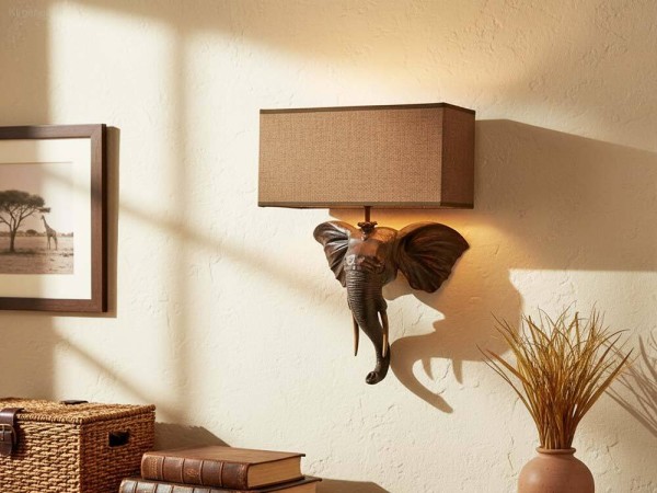 Wandleuchte Elefant Afrika Wandlampe Safari Kolonialstil Antik-Stil Braun
