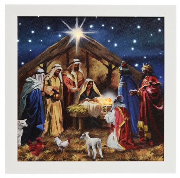 LED Bild Krippe Jesus Maria Weihnachten Wandbild mit Touch Funktion 28x28cm