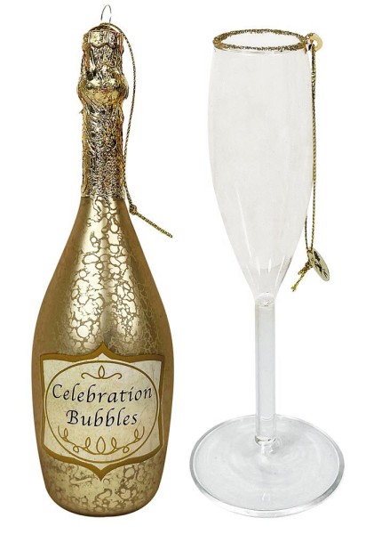 Christbaumanhänger Sektglas Sektflasche Echtglas Christbaumschmuck Weihnachten