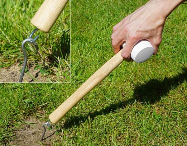 Gummihammer Camping Weiß für Heringe Holzgriff Zelt mit Heringsauszieher Haken