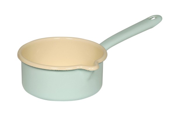 Riess Stielkasserolle mit großem Ausguß Emaille Stieltopf Pastell Türkis 14cm