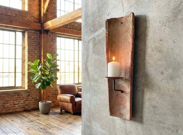 Echt Antiker Dachziegel mit Kerzenhalter 45-48 cm Mediterran Wandkerzenhalter