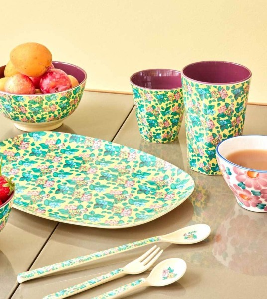 Rice Melamin Becher Emma's Print Blumen Hellbgelb Medium