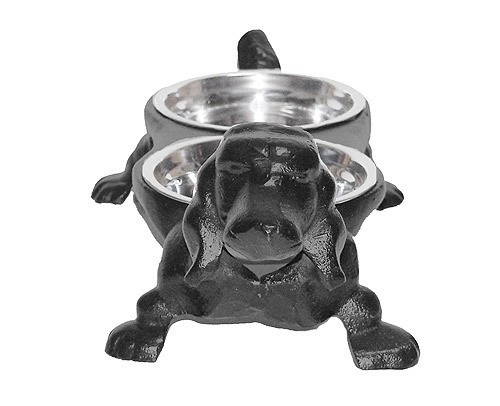 Fressnapf Futternapf Hund Dackel Doppelt Gusseisen Antik-Stil Schwarz