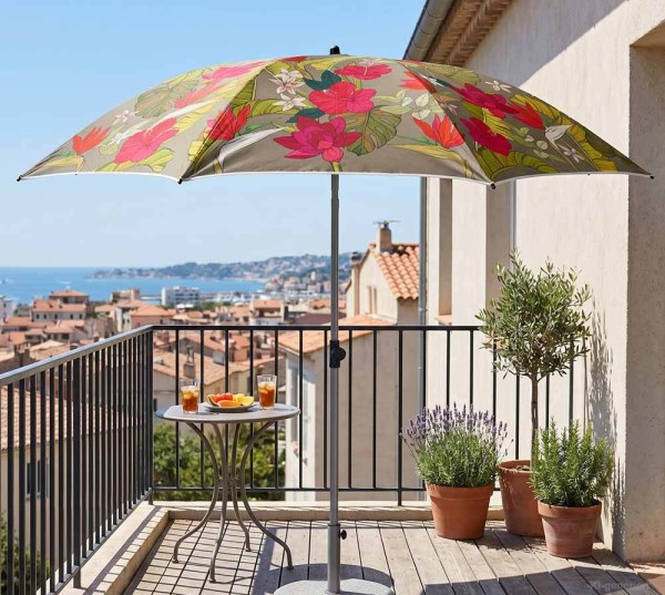 Sonnenschirm Dschungel 200 cm Tropen Blumen Strandschirm Knickbar UPF 50+ Oliv