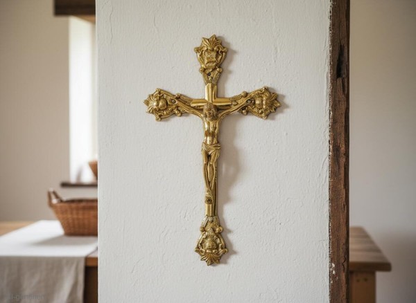 Wandkreuz aus Messing Kreuz zum Aufhängen Jesus-Christus Kruzifix 32cm
