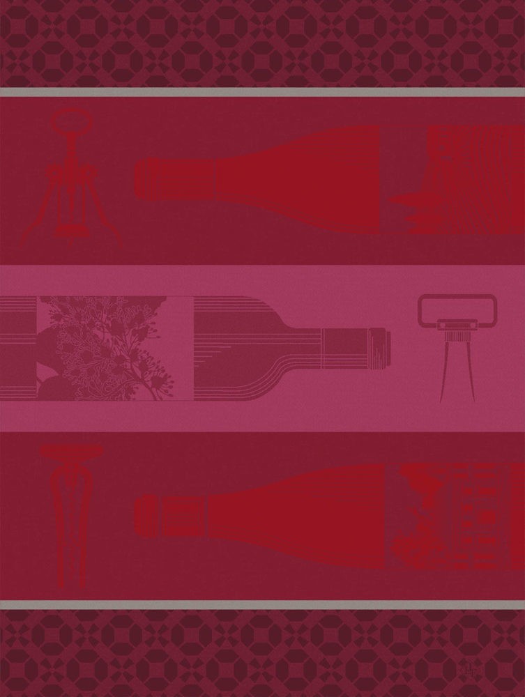 Le Jacquard Français Geschirrtuch Vin en Bouteille Rouge Rot 60×80 Baumwolle