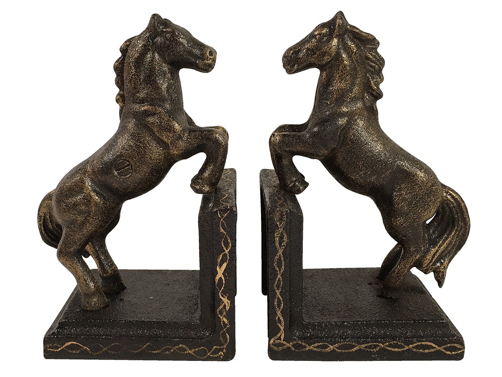 Buchstützen Pferd 2 Stück Buchständer Gusseisen Antik-Stil Paar Bronze-Optik