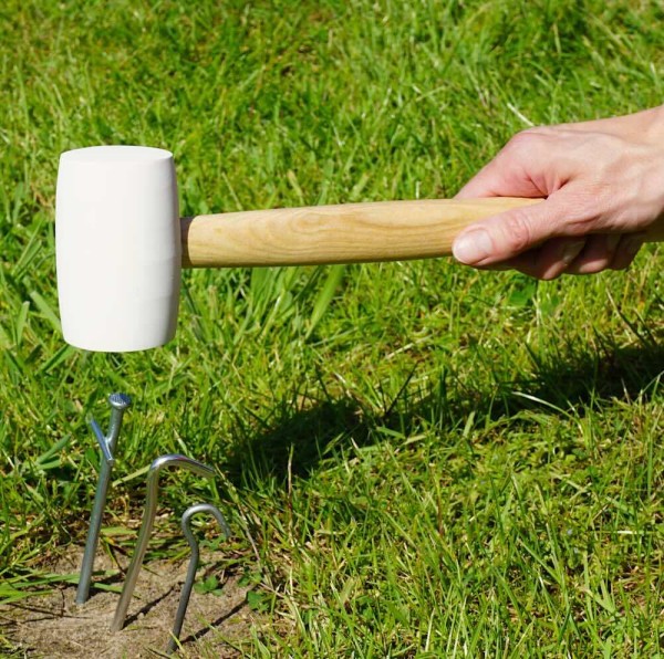 Gummihammer Camping Weiß für Heringe Holzgriff Zelt mit Heringsauszieher Haken