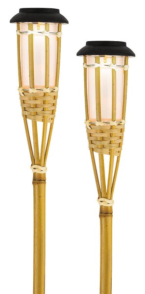 Solar Fackel Bambus 2 Stück mit Flammeneffekt LED Lichtsensor Gartenfackel 55cm