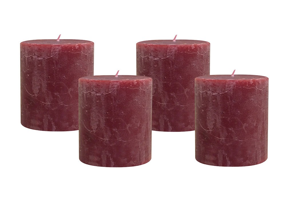 4 Rustic Stumpenkerzen Premium Kerze Dunkelrot 8,5x10cm – 60 Std Brenndauer