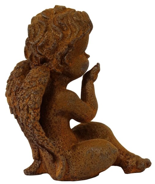 Engel Figur Putte Gusseisen Rost Statue sitzend Eisen Edelrost Antik-Stil 11cm