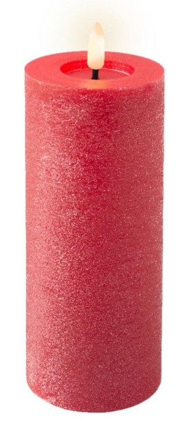 LED Kerze Rustic Rot Stumpenkerze Flammeneffekt Echtwachs Warmweiß 19 cm