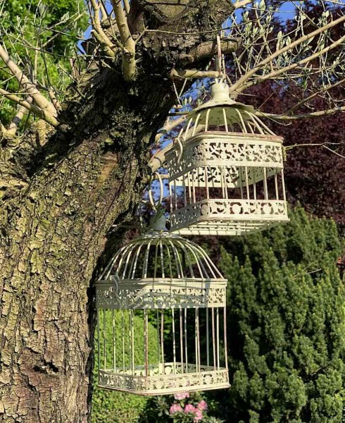 Deko Vogelkäfig Dekokäfig 2er-Set Vintage Nostalgie Antik-Stil Weiß