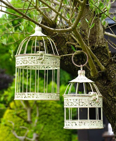 Deko Vogelkäfig Dekokäfig SET 2 Käfige Nostalgie Voliere Antik-Stil Weiß