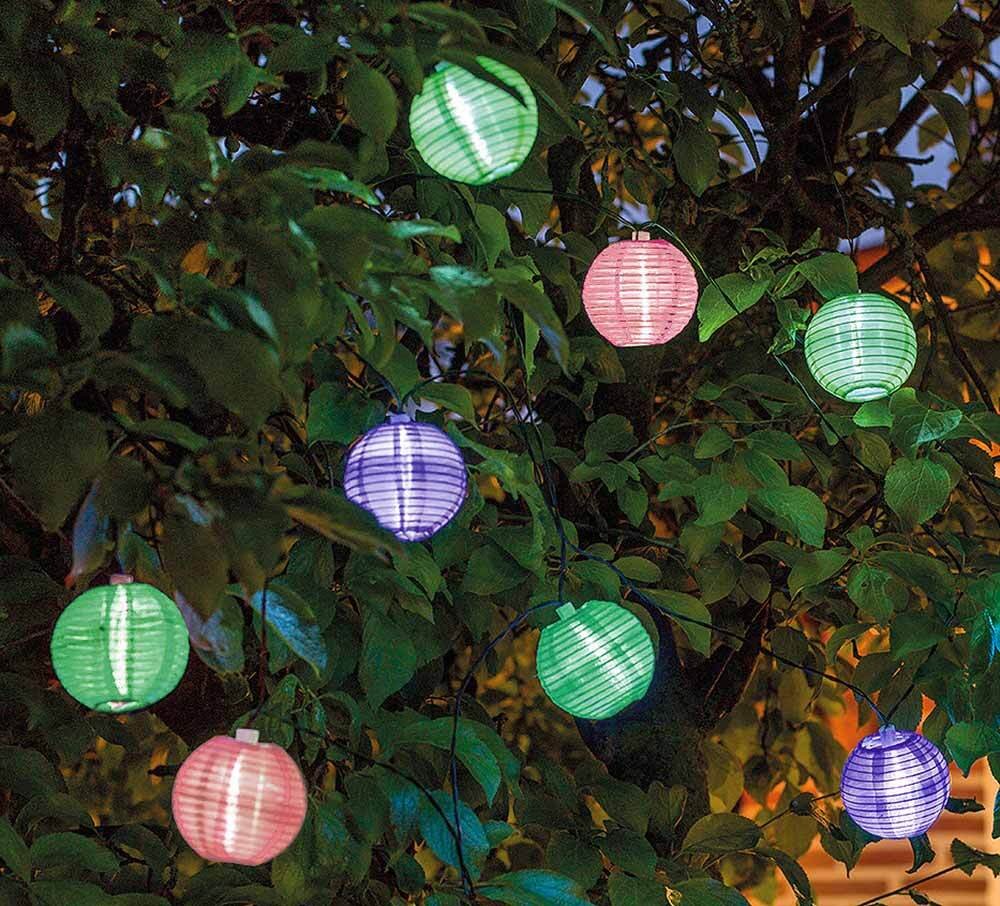 Solar Lichterkette Lampions 8 Stück Grün Lila Pink Laternen Outdoor Garten Party