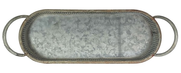 Tablett Zink Oval mit Griffen Dekotablett Vintage Antik-Stil 36x14cm