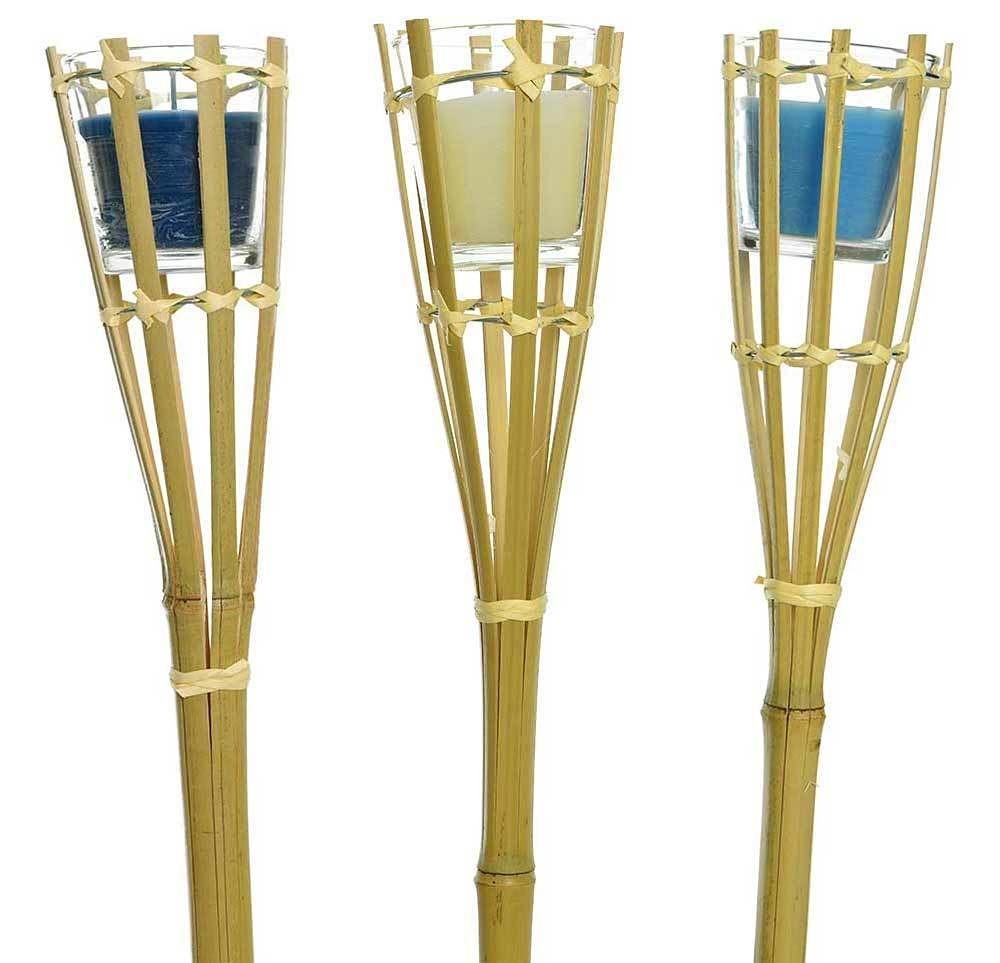 3 Gartenfackeln Bambus Citronella Kerze im Glas Gartenkerzen Bambusfackel 100cm