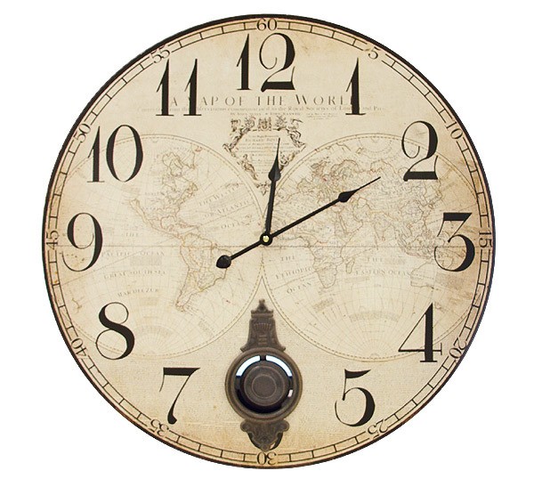 Große Wanduhr mit Pendel Atlas Weltkarte Pendeluhr Antik-Stil 58cm