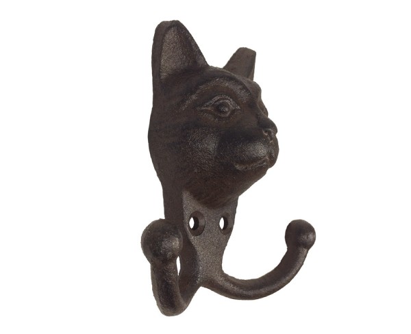 Garderobenhaken Katze Wandhaken Doppelhaken Gusseisen Antik-Braun
