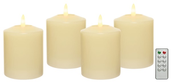LED Kerze Stumpenkerze Echtwachs Premium 4 Stück Flackernd Creme Fernbedienung