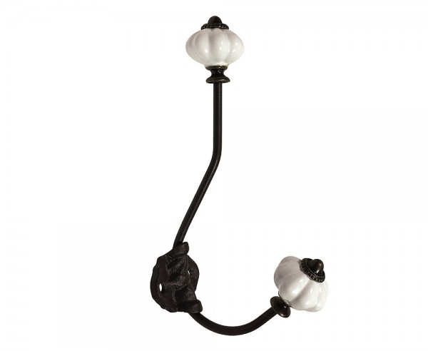 Garderobenhaken Nostalgie Doppelhaken Wandgarderobe Eisen Braun Porzellan Knauf