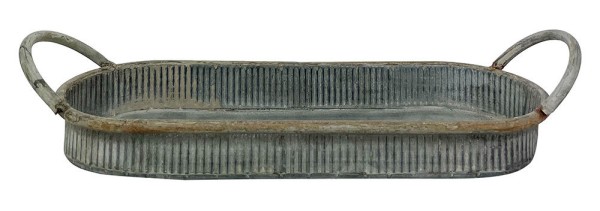 Tablett Zink Oval mit Griffen Dekotablett Vintage Antik-Stil 36x14cm