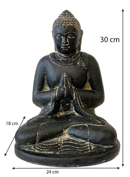 Buddha Figur 30 cm Guss-Stein Massiv Frostsicher Sitzend Gruß Garten Statue